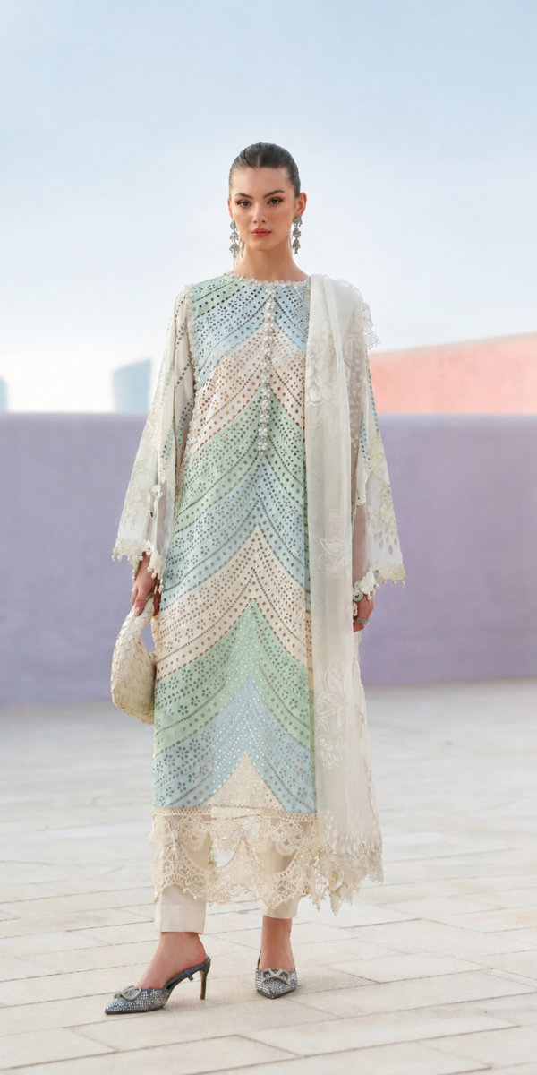 Luxury Unstitched Embroidered Luxury Lawn 3 Piece Suit BR-1482