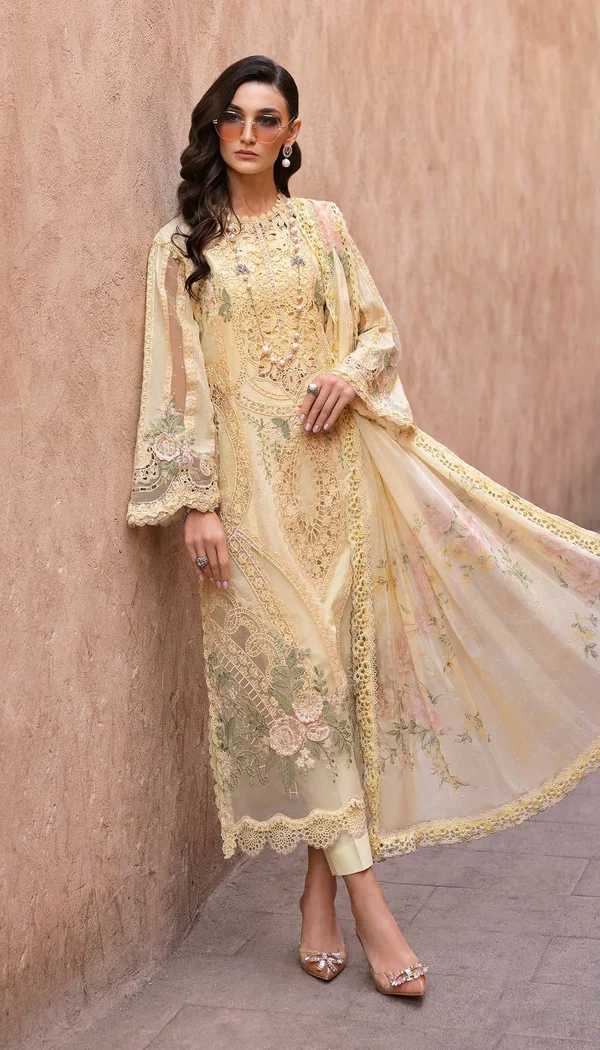 Luxury Unstitched Embroidered Lawn Organza 3 Piece Suit BR-1207G