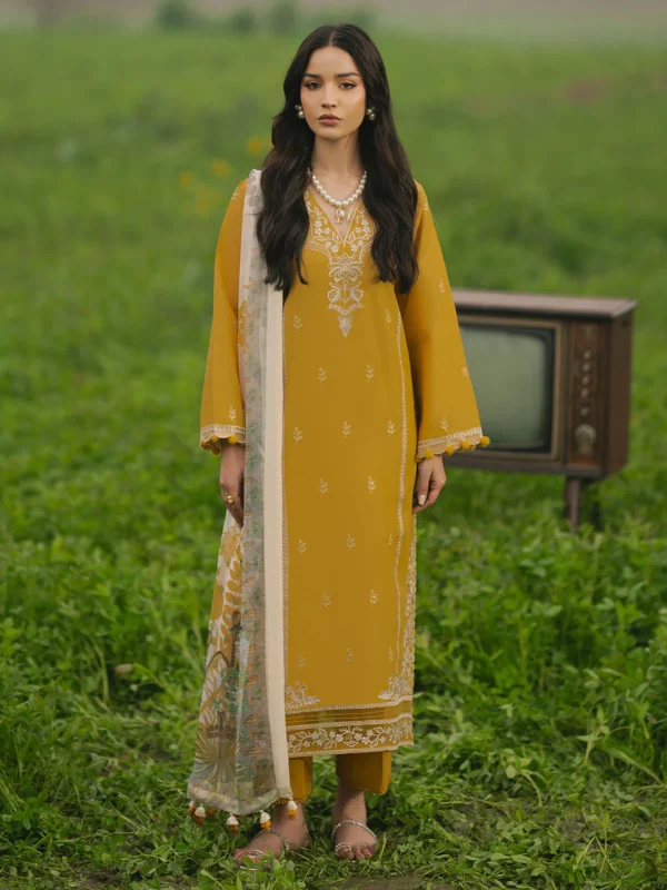 Mustard Yellow 3 Piece Embroidered Lawn Suit - Unstitched