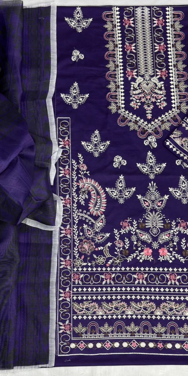 Deep Purple 3 Piece Unstitched Embroidered Lawn Suit