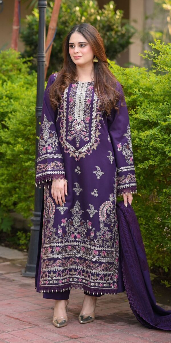 Deep Purple 3 Piece Unstitched Embroidered Lawn Suit