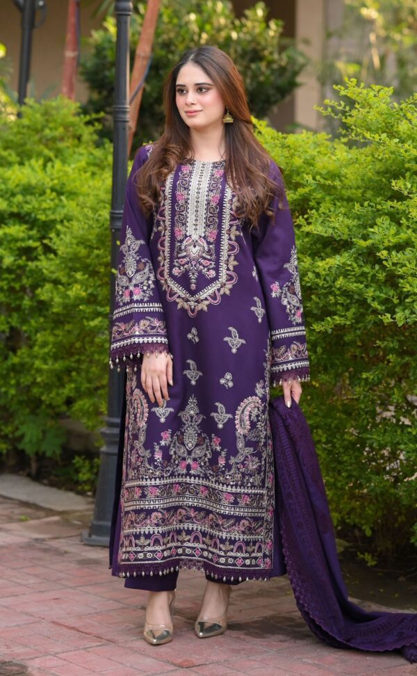 Deep Purple 3 Piece Unstitched Embroidered Lawn Suit