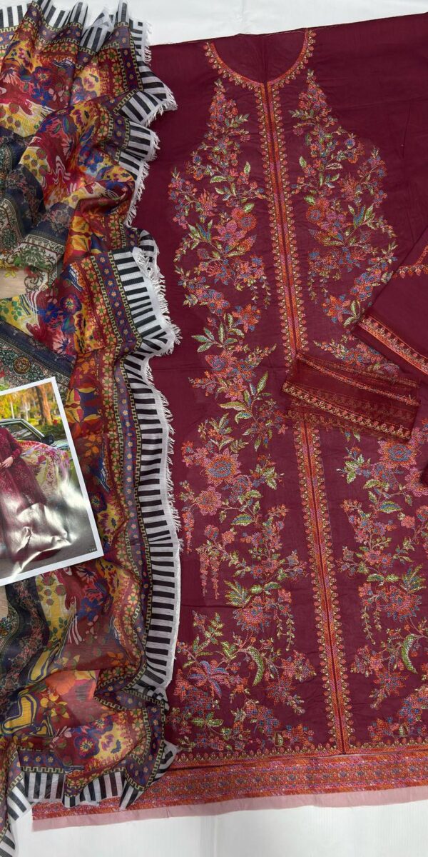 Crimson Heavy Embroidered Unstitched Lawn Suit - 3-Piece