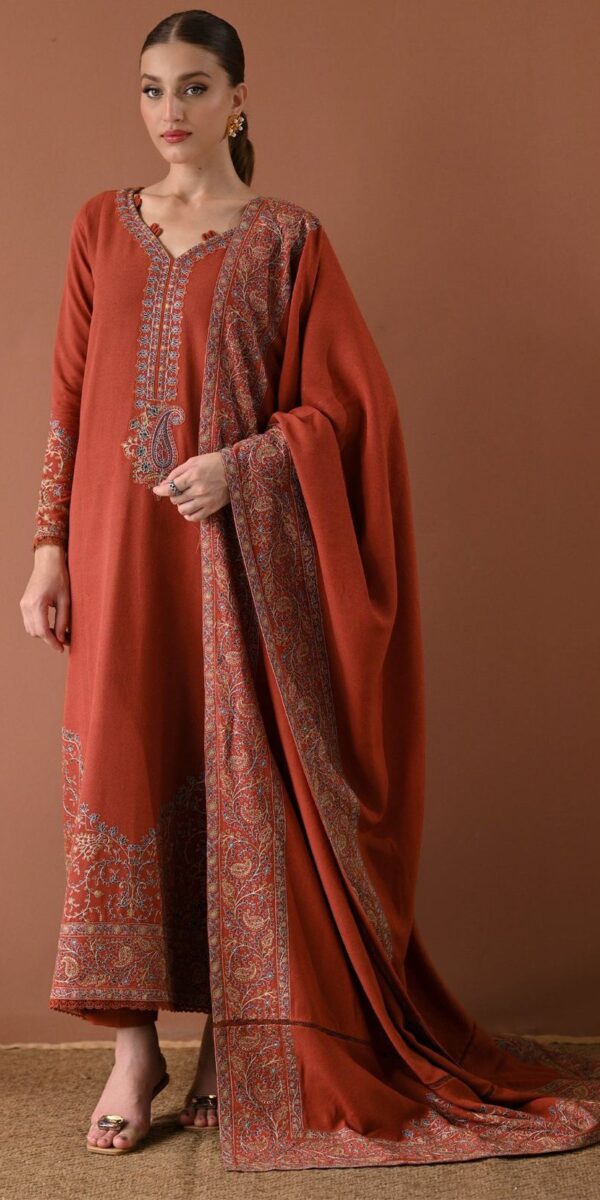 Rust 3 Piece Embroidered Lawn Dress – Unstitched