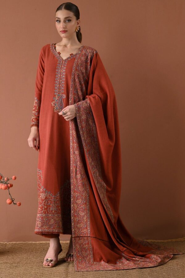 Rust 3 Piece Embroidered Lawn Dress – Unstitched