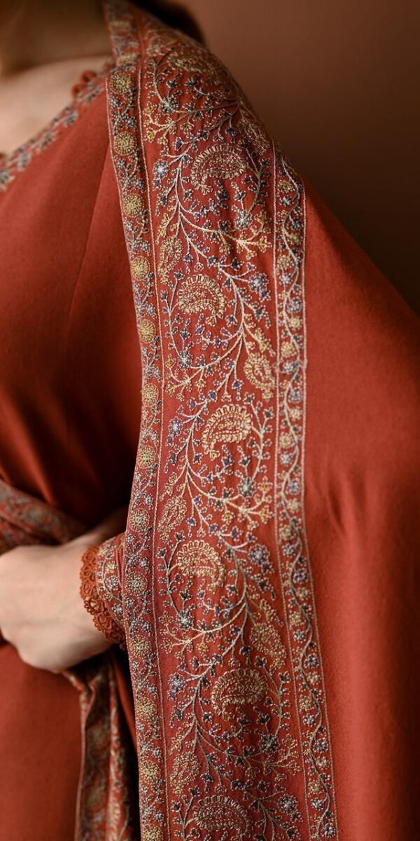 Rust 3 Piece Embroidered Lawn Dress – Unstitched