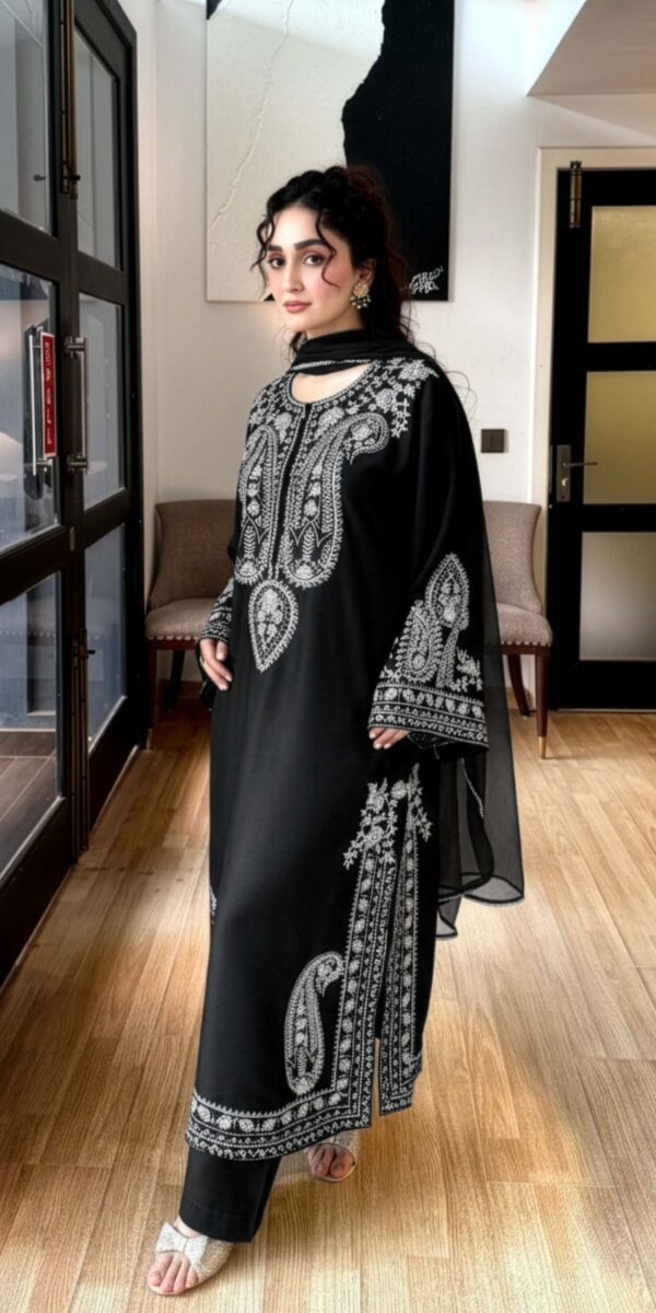 Luxury Black 3 Piece Embroidered Lawn Dress - Unstitched