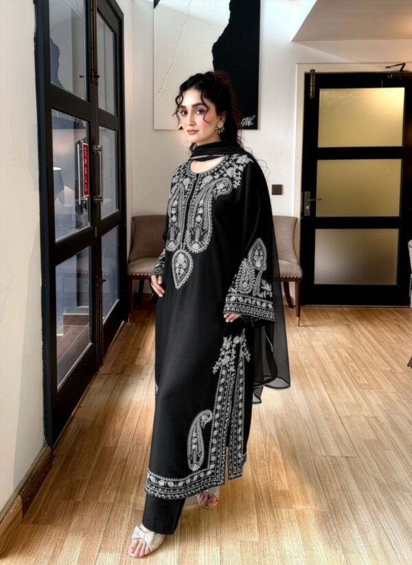 Luxury Black 3 Piece Embroidered Lawn Dress - Unstitched