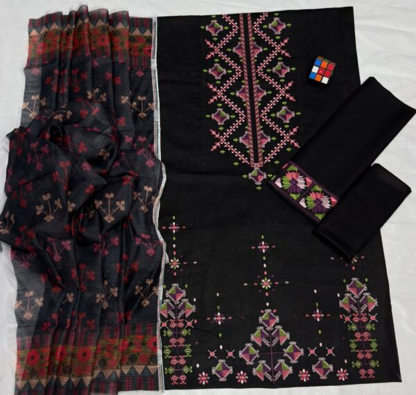 Exquisite Black 3 Piece Embroidered Lawn Suit - Unstitched