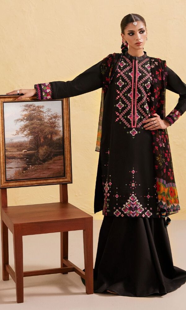Exquisite Black 3 Piece Embroidered Lawn Suit - Unstitched