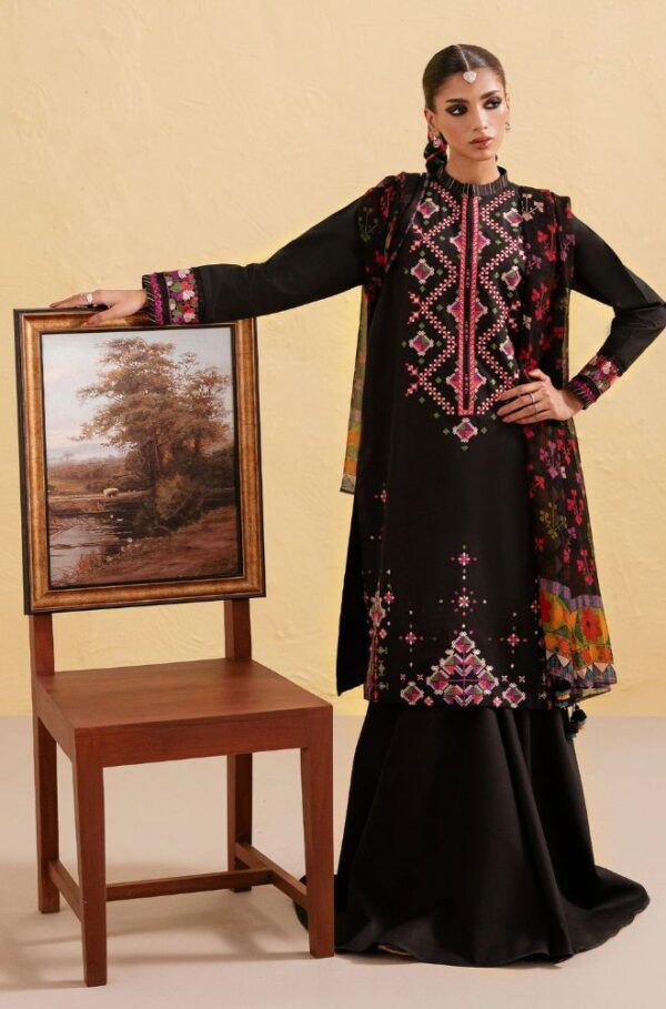 Exquisite Black 3 Piece Embroidered Lawn Suit - Unstitched