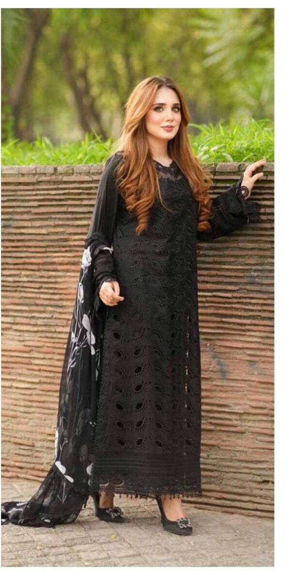 Luxury Black Unstitched Embroidered Lawn 3 Piece Suit