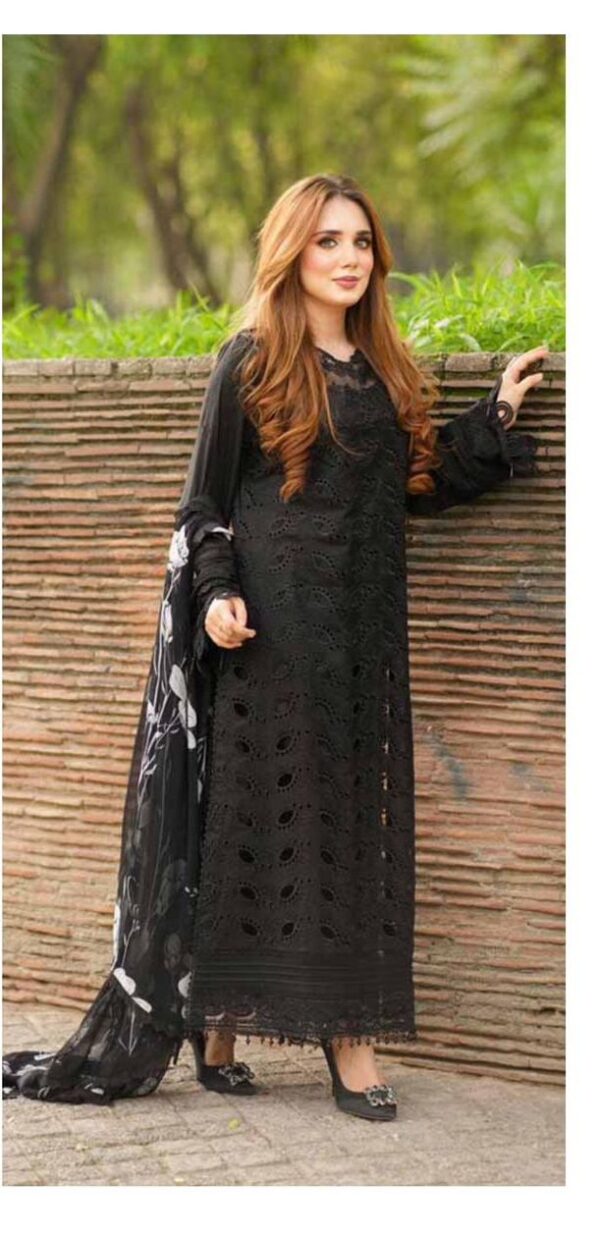 Luxury Black Unstitched Embroidered Lawn 3 Piece Suit