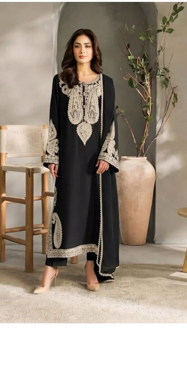 Luxury Unstitched Embroidered Black Lawn 3 Piece Suit