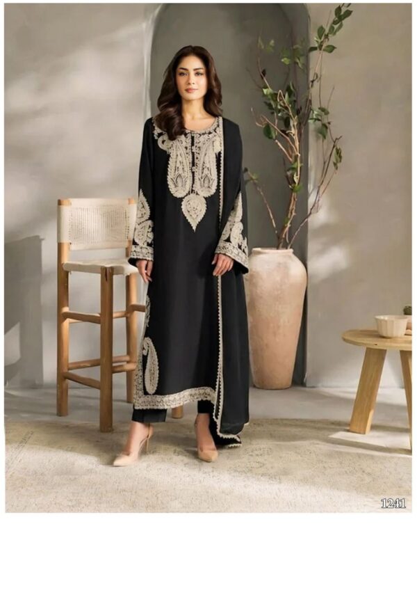 Luxury Unstitched Embroidered Black Lawn 3 Piece Suit
