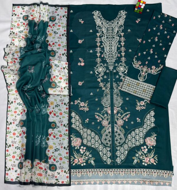 Luxury Unstitched Embroidered Lawn 3 Piece Suit