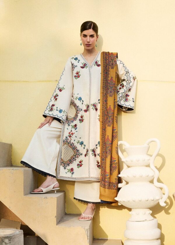 Off-White Premium 3 Piece Embroidered Lawn Dress – Unstitched
