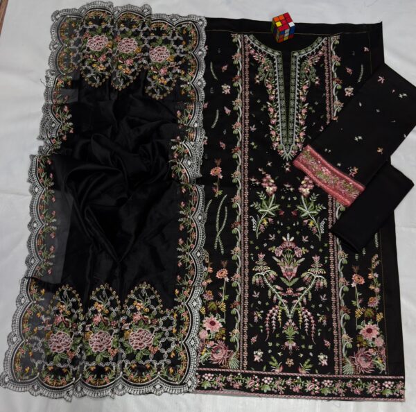 Luxury Unstitched Embroidered Lawn 3 Piece Suit