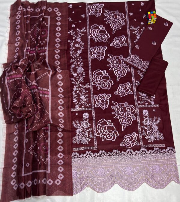 Luxury Unstitched Embroidered Lawn 3 Piece Suit
