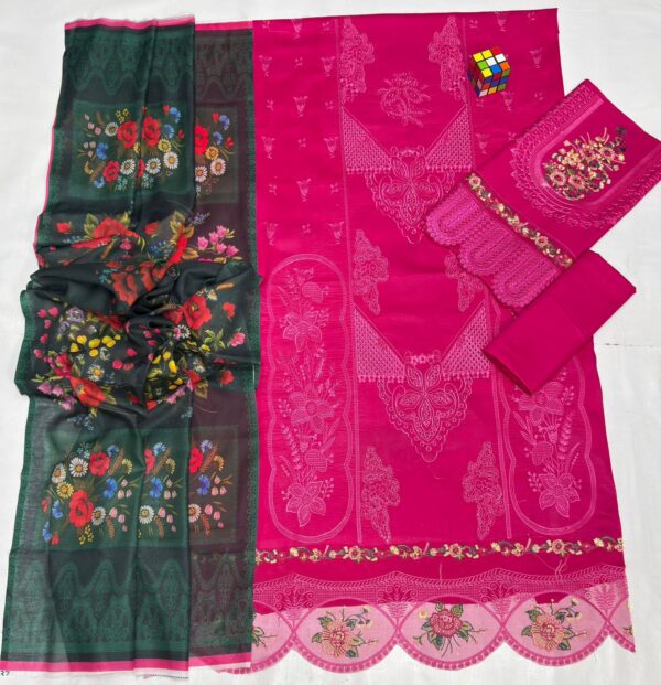 Luxury Unstitched Embroidered Lawn 3 Piece Suit
