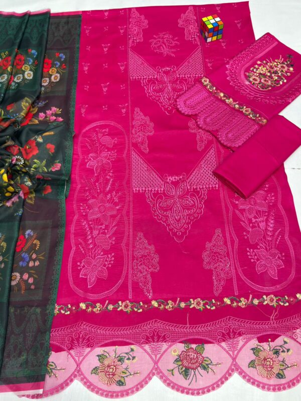 Luxury Unstitched Embroidered Lawn 3 Piece Suit