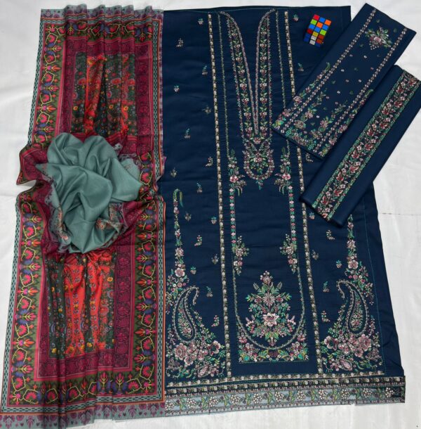 Luxury Unstitched Embroidered Lawn 3 Piece Suit