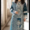 Teal Heavy Embroidered 3-Piece Lawn Suit - Unstitched