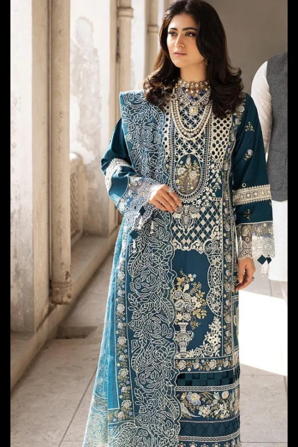 Teal Heavy Embroidered 3-Piece Lawn Suit - Unstitched