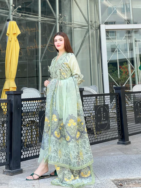 3 Piece Unstitched Embroidered Lawn Suit