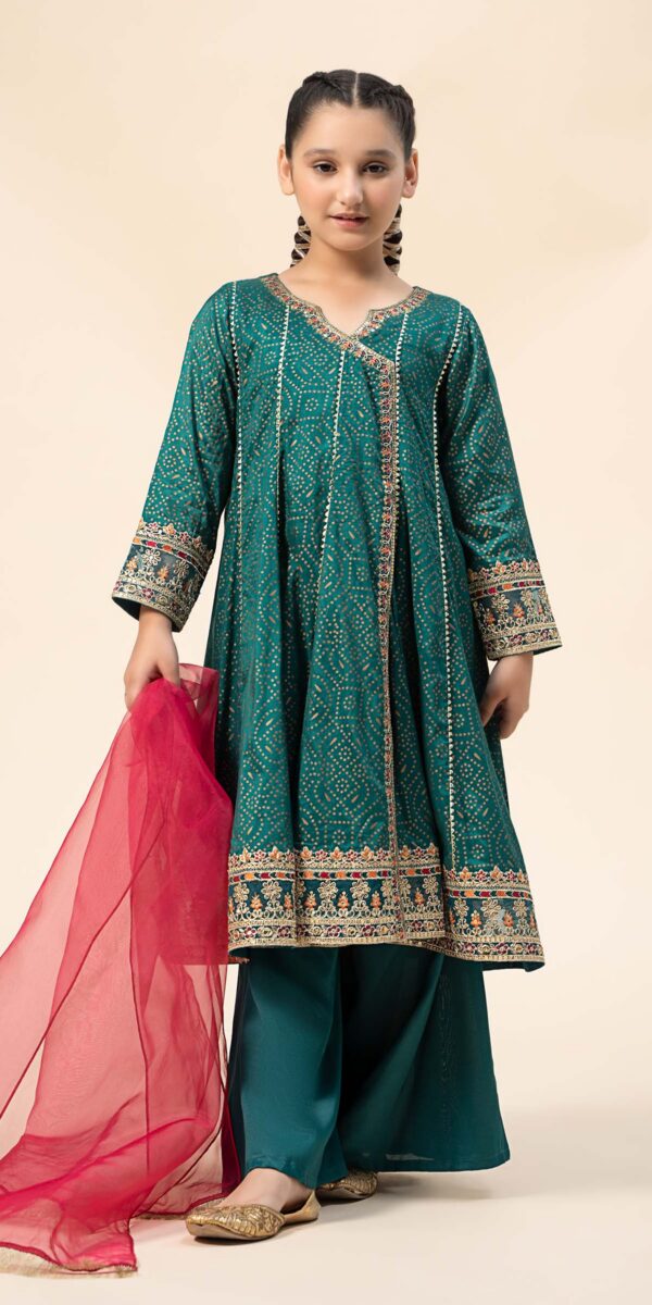 3 Piece Embroidered Raw Silk Suit
