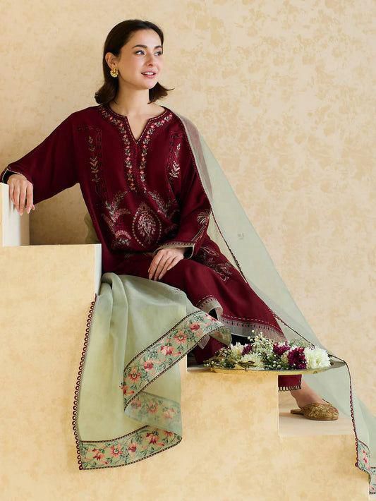 Premium 3 Piece Embroidered Lawn Suit - Unstitched