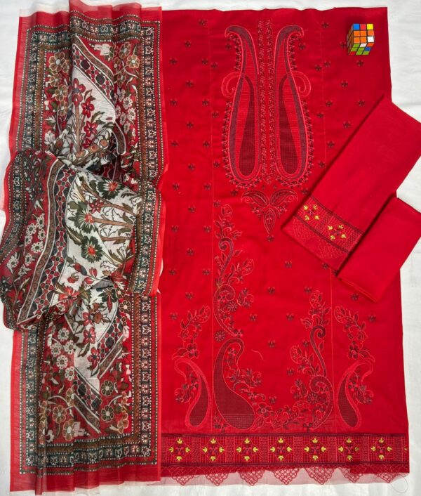 Premium 3 Piece Embroidered Lawn Suit - Unstitched