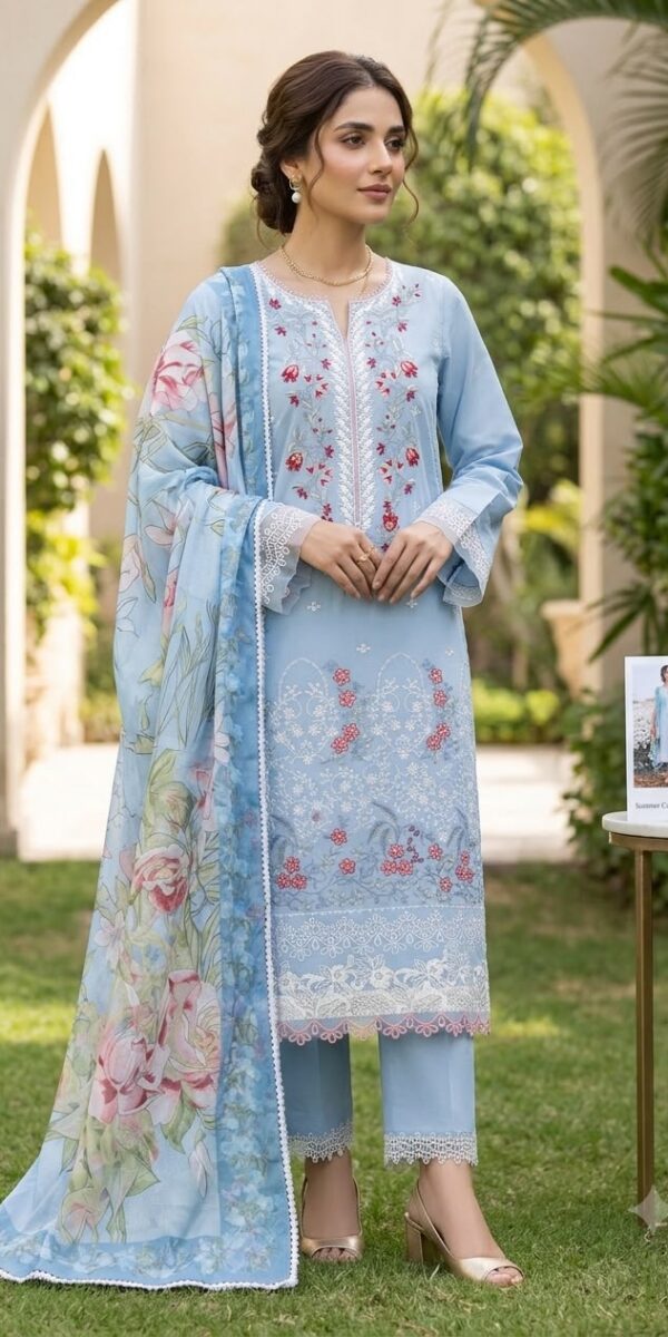 Premium 3 Piece Embroidered Lawn Suit - Unstitched