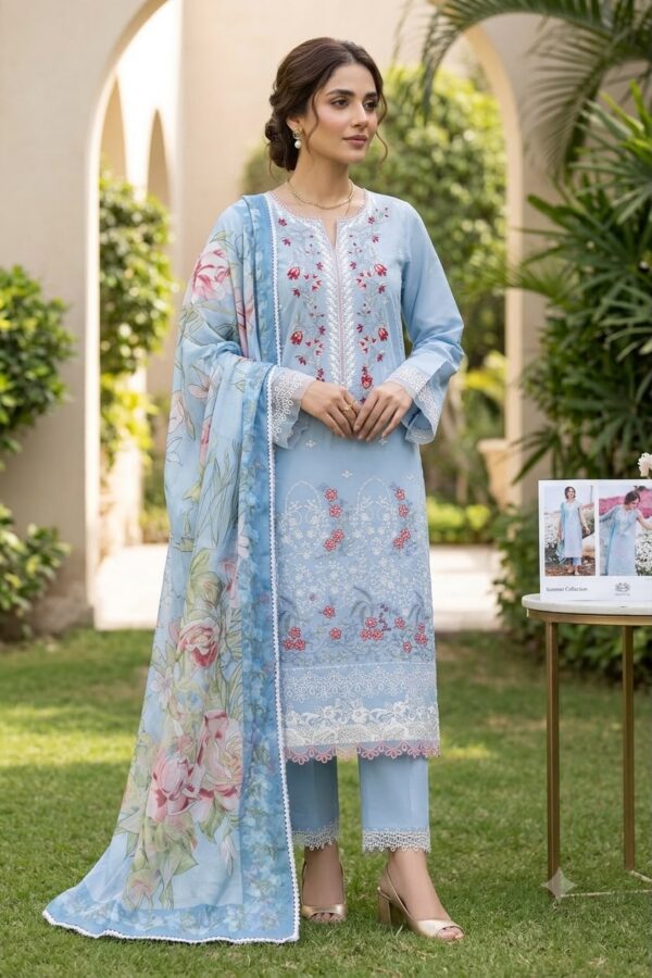 Premium 3 Piece Embroidered Lawn Suit - Unstitched