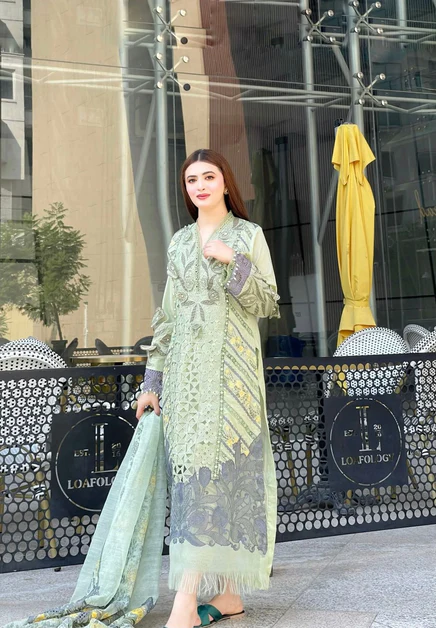 3 Piece Unstitched Embroidered Lawn Suit