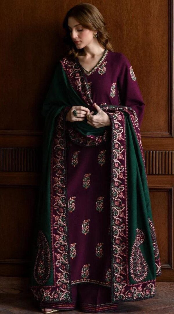 Juna Collection Premium 3 Piece Embroidered Dhanak Suit - Unstitched S01A011