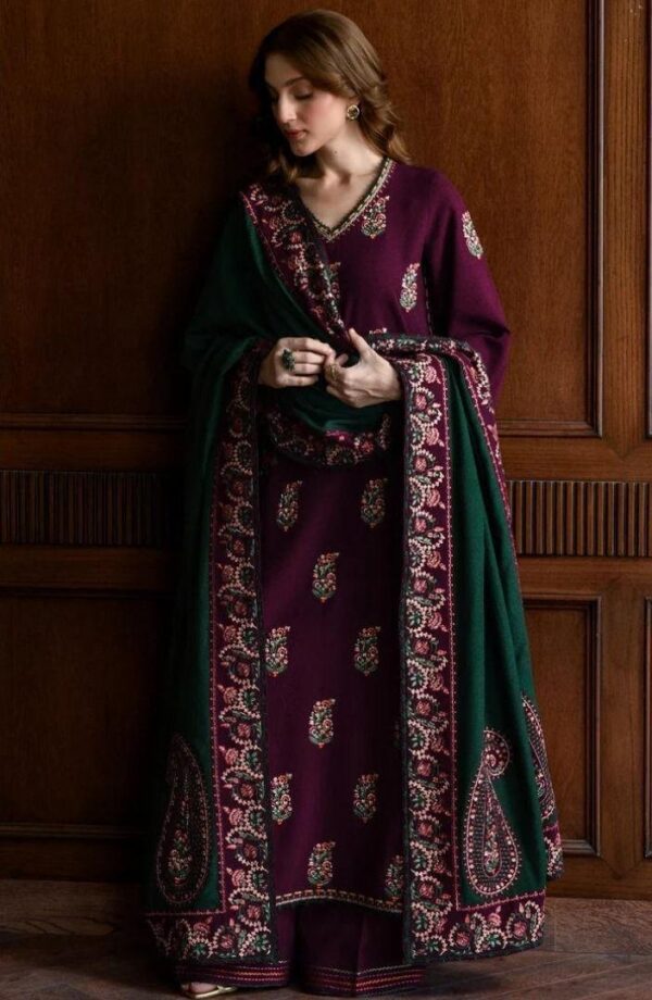 Juna Collection Premium 3 Piece Embroidered Dhanak Suit - Unstitched S01A011