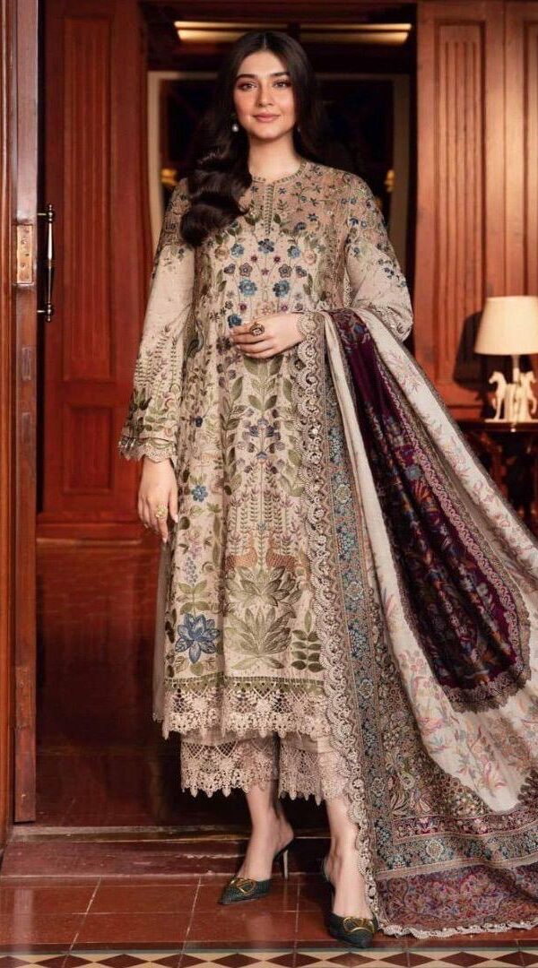 Juna Collection Premium 3 Piece Embroidered Dhanak Suit - Unstitched S01A012