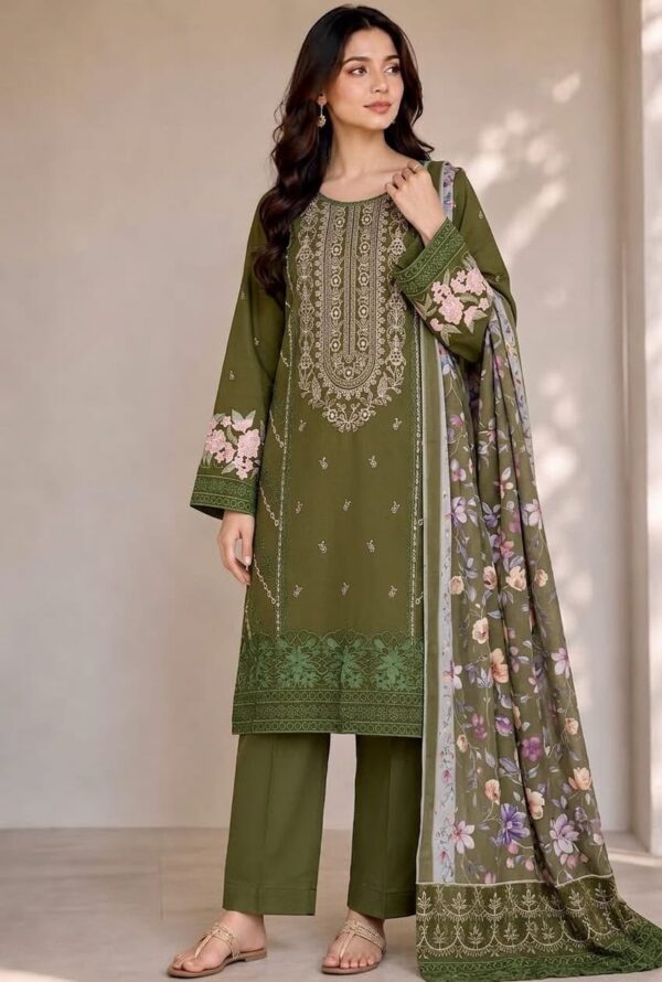 Juna Collection Premium 3 Piece Embroidered Dhanak Suit - Unstitched S02A001