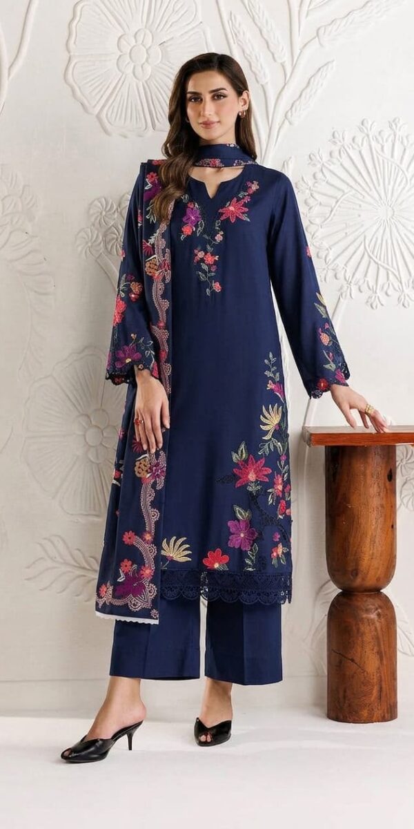 Juna Collection Premium 3 Piece Embroidered Dhanak Suit - Unstitched S02A002