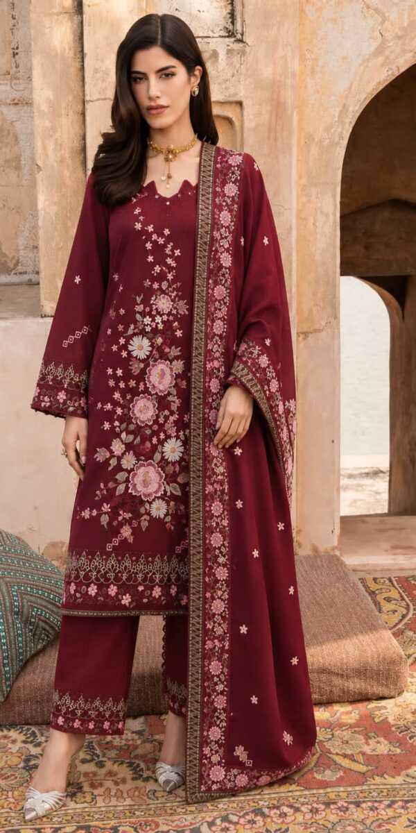 Juna Collection Premium 3 Piece Embroidered Dhanak Suit - Unstitched S02A004