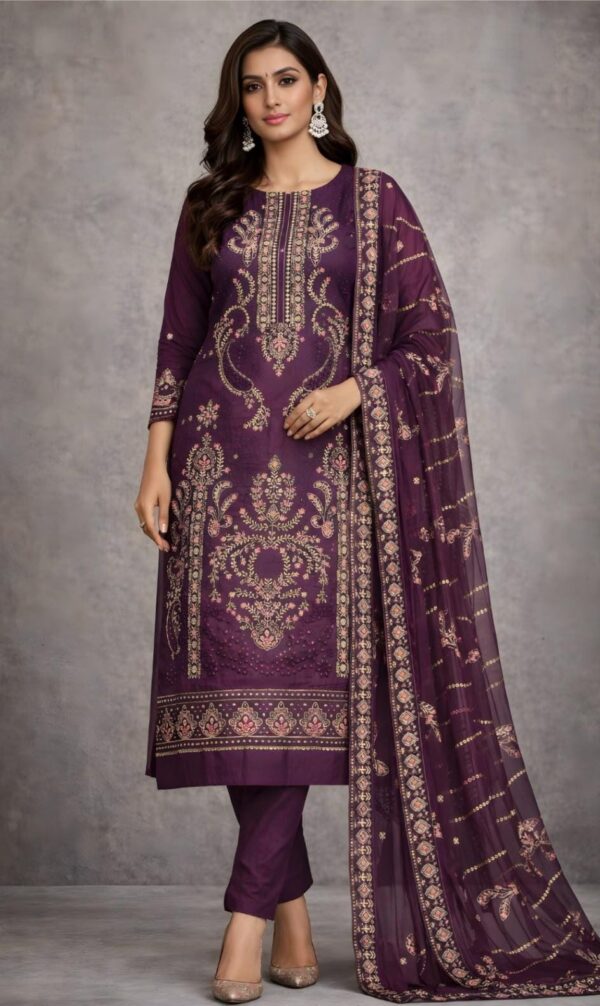 Juna Collection Premium 3 Piece Embroidered Dhanak Suit - Unstitched S03A001