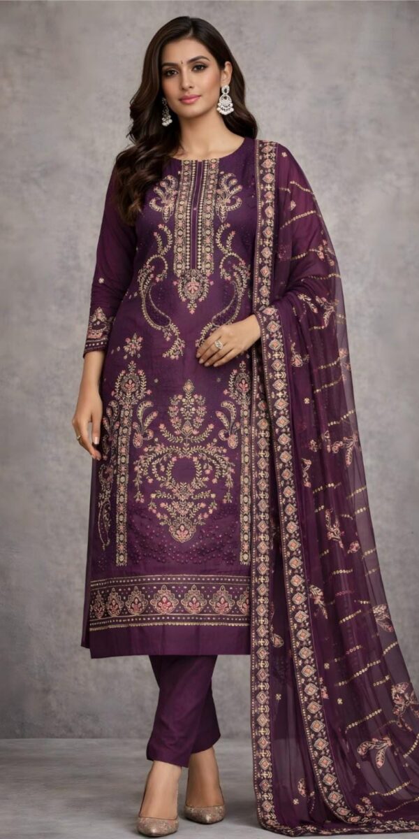 Juna Collection Premium 3 Piece Embroidered Dhanak Suit - Unstitched S03A001