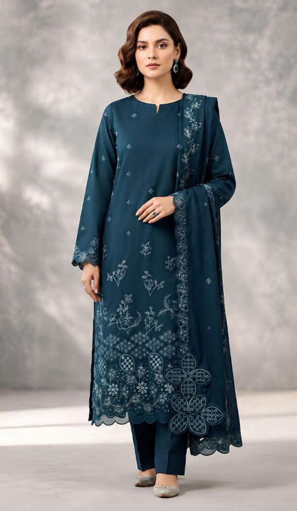 Juna Collection Premium 3 Piece Embroidered Dhanak Suit - Unstitched S03A005