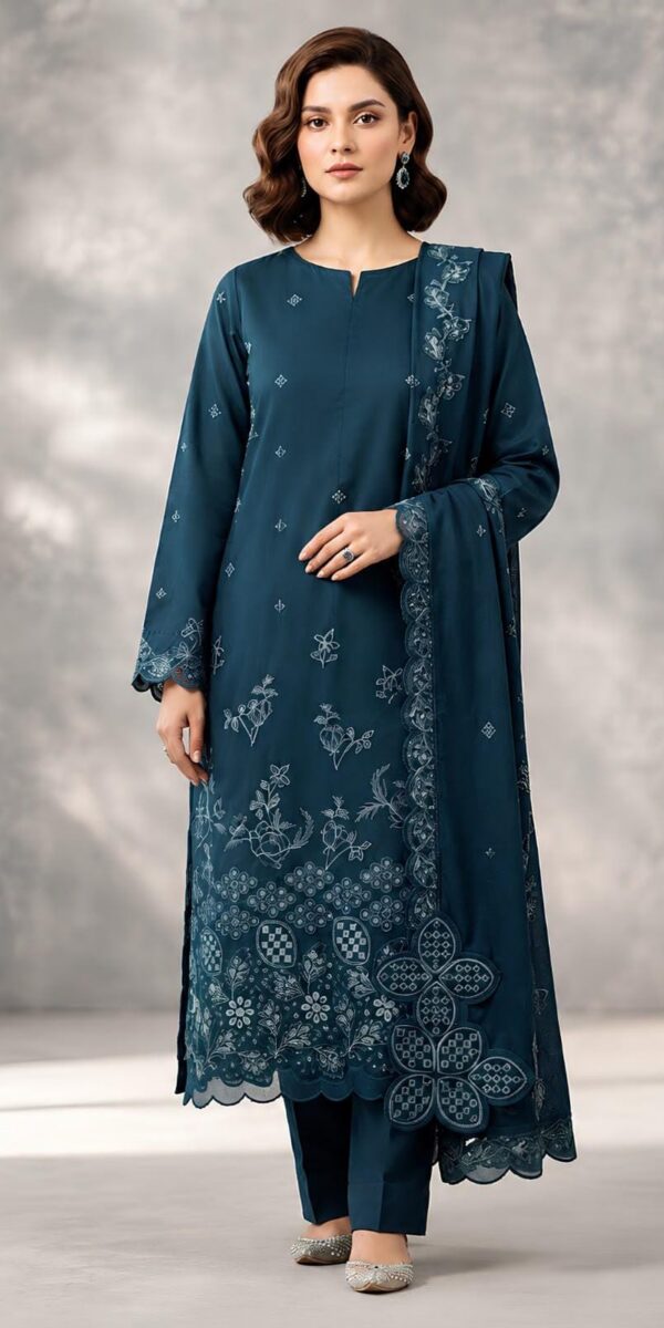 Juna Collection Premium 3 Piece Embroidered Dhanak Suit - Unstitched S03A005