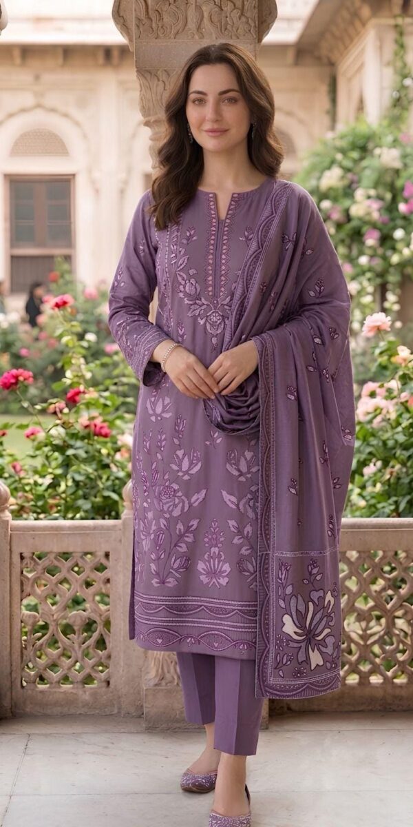 Juna Collection Premium 3 Piece Embroidered Dhanak Suit - Unstitched S03A026