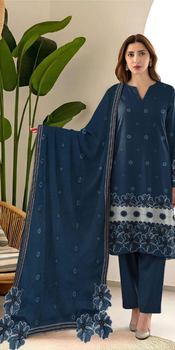 Juna Collection Premium 3 Piece Embroidered Dhanak Suit - Unstitched S03A006