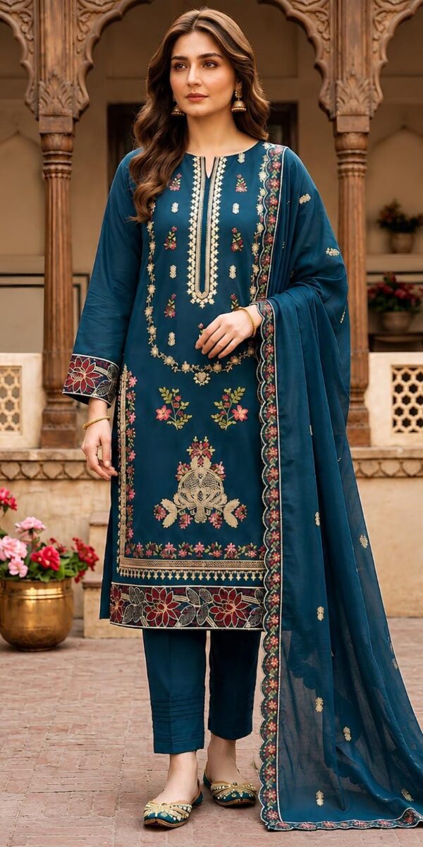 Juna Collection Premium 3 Piece Embroidered Dhanak Suit - Unstitched S03A007