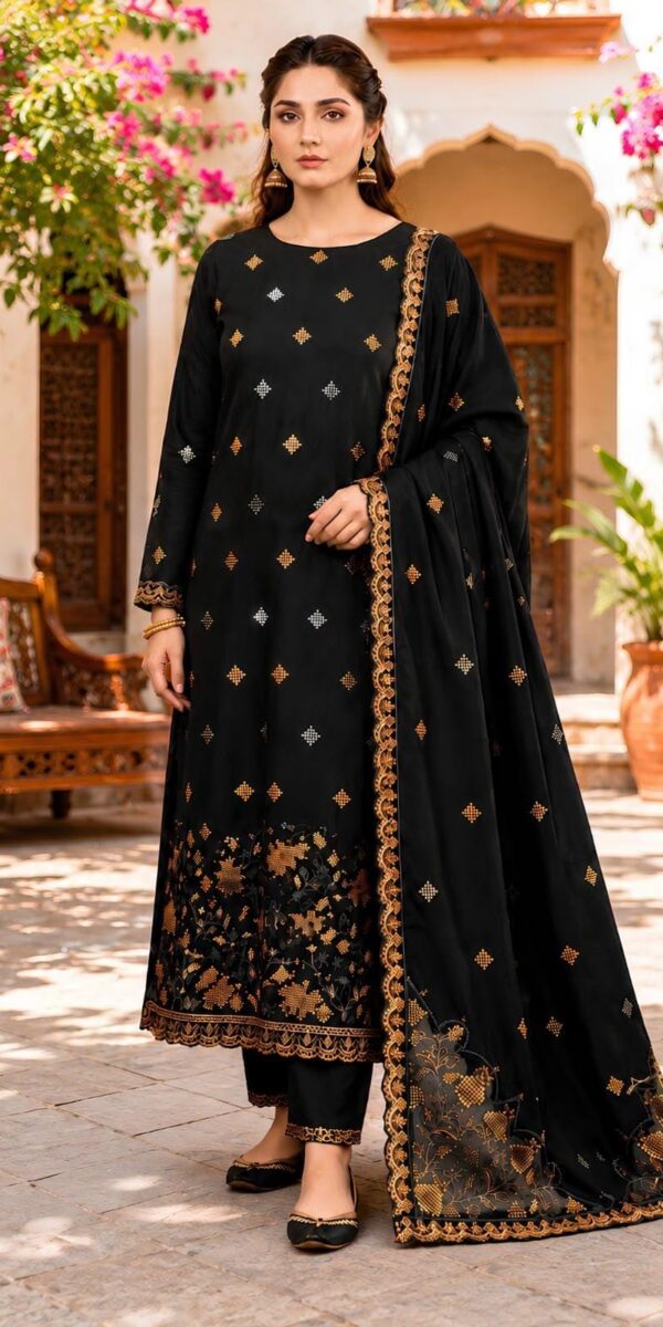 Juna Collection Premium 3 Piece Embroidered Dhanak Suit - Unstitched S03A008