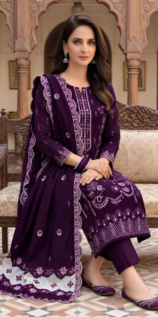 Juna Collection Premium 3 Piece Embroidered Dhanak Suit - Unstitched S03A011